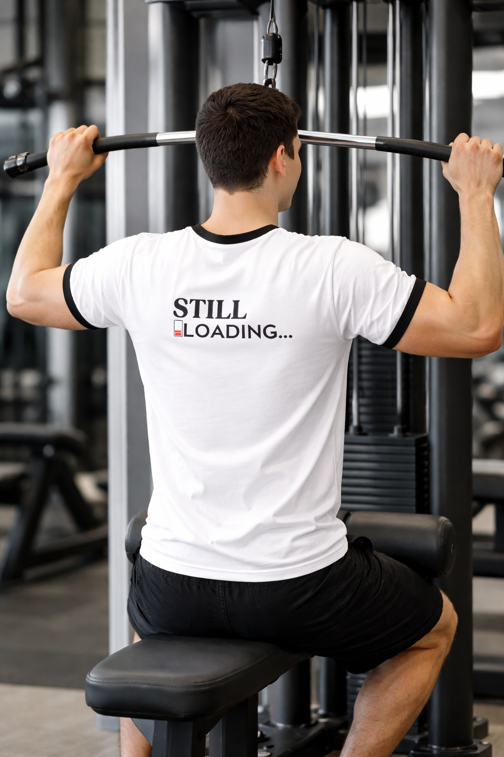 Still Loading Ringer T-Shirt — Funny Low Battery Graphic Tee